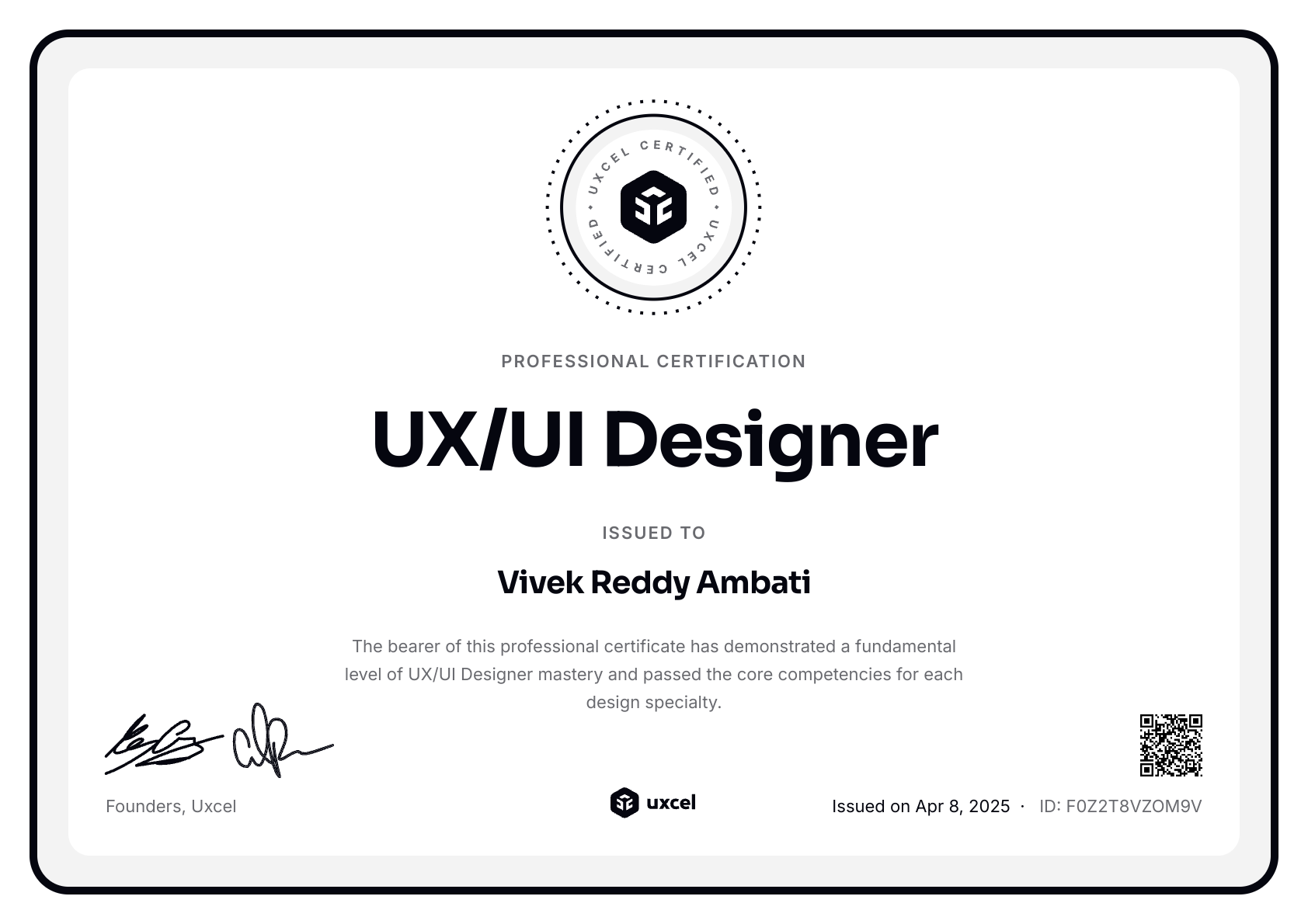 Vivek Reddy Ambati's certificate